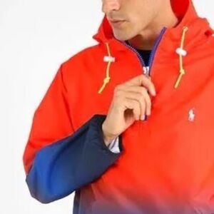 Polo By Ralph Lauren Windbreaker Jacket Orange Ombre Logo Pullover Sz L Men